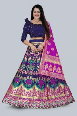 niklu fashion Floral Print Semi Stitched Lehenga Choli(Blue)