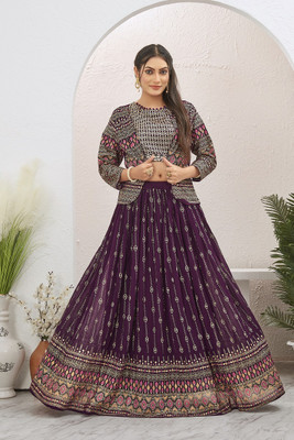 Odd by chansi Trendz Embroidered Stitched Lehenga with Jacket(Purple)