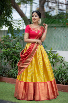 Fabcartz Self Design Semi Stitched Lehenga Choli(Yellow)