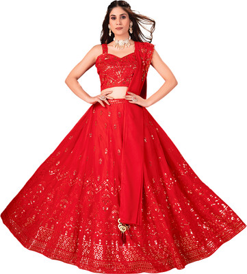 AHJANANDTEX Embroidered Semi Stitched Lehenga Choli(Maroon)