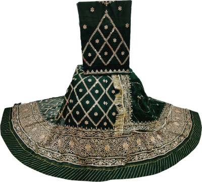 MANTUSHTI Embroidered Semi Stitched Rajasthani Poshak(Dark Green)