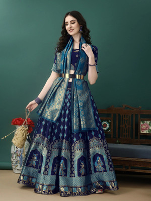 SWAMI STUDIO Self Design Semi Stitched Lehenga Choli(Blue, Light Blue)