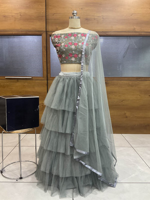 SHREE CREATION Self Design Semi Stitched Lehenga Choli(Grey)