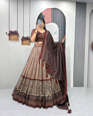 AAYUSHYAM ENTERPRISE Printed Semi Stitched Lehenga Choli(Brown)
