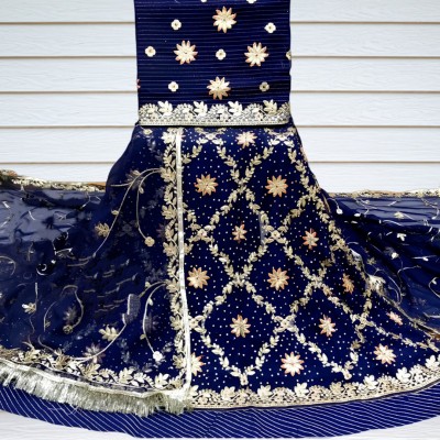 Anjani Textile Embroidered, Embellished Semi Stitched Rajasthani Poshak(Dark Blue)