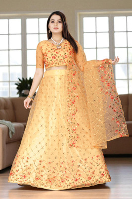 JAY RAMDEV FASHION Embroidered Semi Stitched Lehenga Choli(Gold)