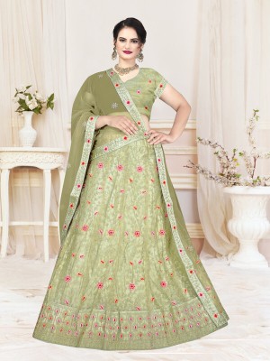 G2J BROTHERS Embroidered Semi Stitched Lehenga Choli(Green)