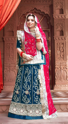 Anjani Textile Embroidered, Embellished Semi Stitched Rajasthani Poshak(Light Blue)