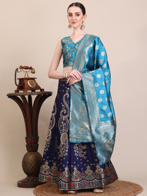 krishu fashion Self Design Semi Stitched Lehenga Choli(Blue)