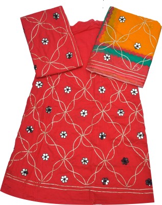 YUVI CREATIONS Embellished Semi Stitched Lehenga Choli(Red)