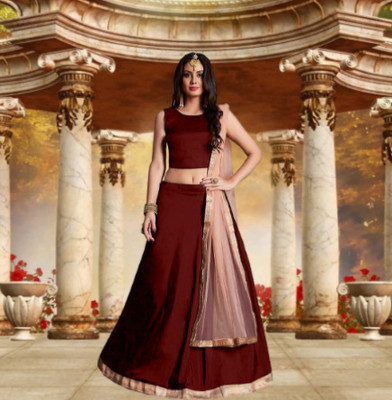 lazyandcrazy shop Solid Semi Stitched Lehenga Choli(Maroon)