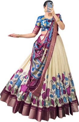 MITRABIZ Self Design Semi Stitched Lehenga Choli(Beige)