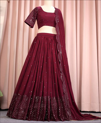 QUEDDY'S Embroidered Semi Stitched Lehenga Choli(Maroon)