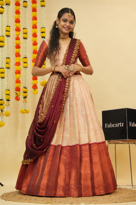 Fabcartz Self Design Semi Stitched Lehenga Choli(White)