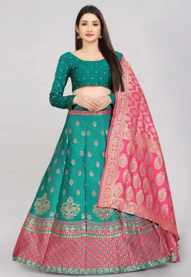 Harshiv Textile Self Design Semi Stitched Lehenga Choli(Light Green)