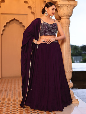 PURVAJA Embroidered Semi Stitched Lehenga Choli(Purple)
