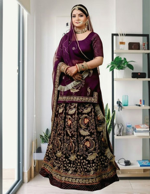 Shree Ambey Creation Embroidered Semi Stitched Rajasthani Poshak(Purple)