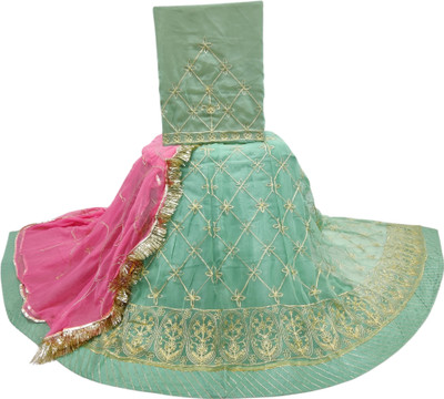 MANTUSHTI Embroidered Semi Stitched Rajasthani Poshak(Green)