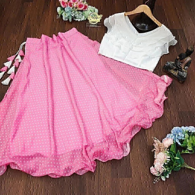 Ajfab Floral Print Stitched Lehenga & Crop Top(White)