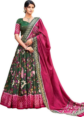 MITRABIZ Floral Print Semi Stitched Lehenga Choli(Green)