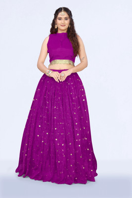 lazyandcrazy shop Embroidered Semi Stitched Lehenga Choli(Purple)