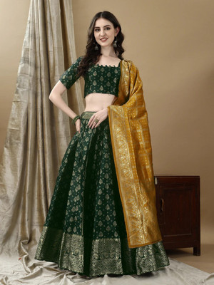SWAMI STUDIO Self Design Semi Stitched Lehenga Choli(Green, Gold)
