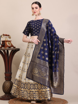 Harshiv Textile Self Design Semi Stitched Lehenga Choli(White)