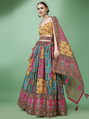 PURVAJA Embellished Semi Stitched Lehenga Choli(Multicolor)