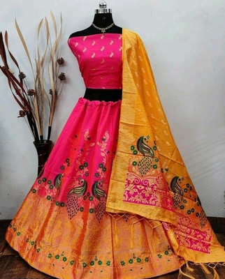 Harshiv Textile Self Design Semi Stitched Lehenga Choli(Pink)