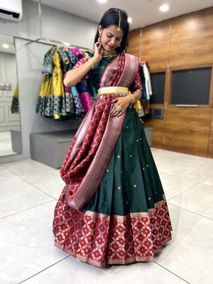 SHREE CREATION Self Design Semi Stitched Lehenga Choli(Dark Green)
