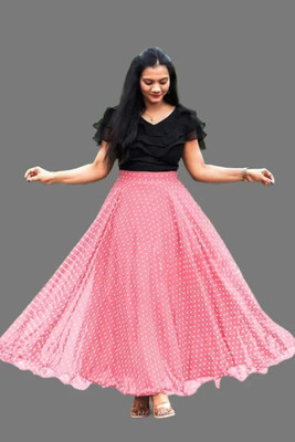 Nakuumbros Polka Print Stitched Lehenga & Crop Top(Black)