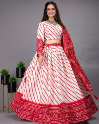 HARMI Bandhani Semi Stitched Lehenga Choli(Maroon)