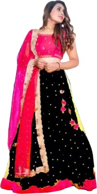 TANHAJI FAB Embroidered Semi Stitched Lehenga Choli(Black)