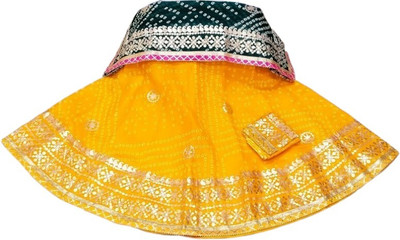 GG Rags Bandhani, Printed Semi Stitched Lehenga Choli(Yellow, Green)