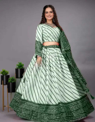 TRINZZO Floral Print Semi Stitched Lehenga Choli(Green)