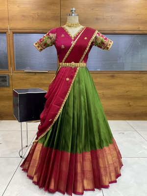 SHREE CREATION Self Design Semi Stitched Lehenga Choli(Green)
