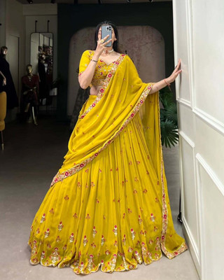 MITRABIZ Self Design Semi Stitched Lehenga Choli(Yellow)