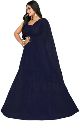HKBDFAB Embroidered Semi Stitched Lehenga Choli(Dark Blue)