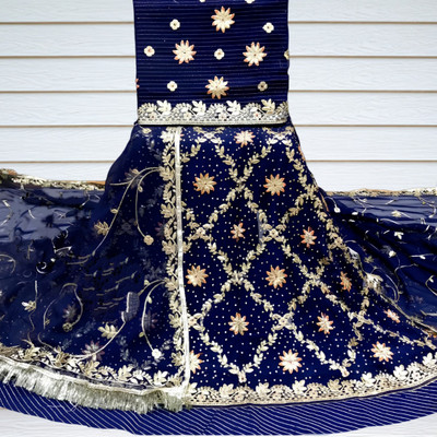 Hemlata Embroidered, Embellished Semi Stitched Rajasthani Poshak(Blue)