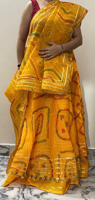 RIDDHI Embroidered Semi Stitched Rajasthani Poshak(Yellow)