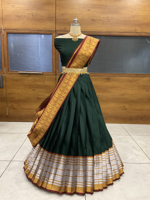 SHREE CREATION Self Design Semi Stitched Lehenga Choli(Dark Green)