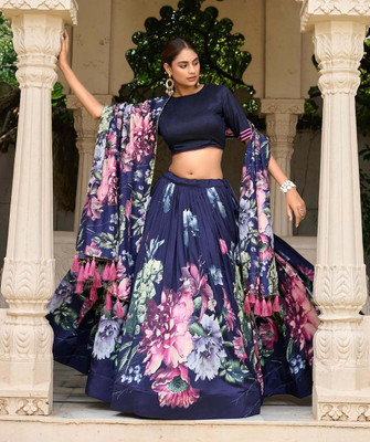 AAYUSHYAM ENTERPRISE Printed Semi Stitched Lehenga Choli(Dark Blue)