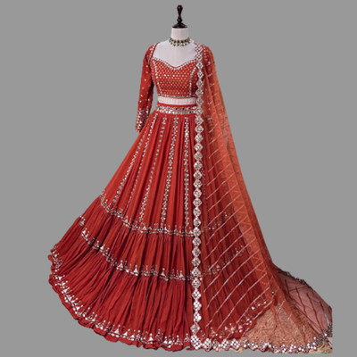 HummerTex Self Design Semi Stitched Lehenga Choli(Orange)