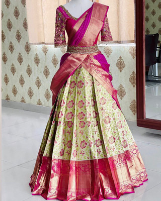 OASIS Self Design Semi Stitched Lehenga Choli(Green, Pink)