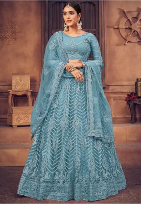 ZAALIMA FASHION Embroidered, Embellished Semi Stitched Lehenga Choli(Blue)