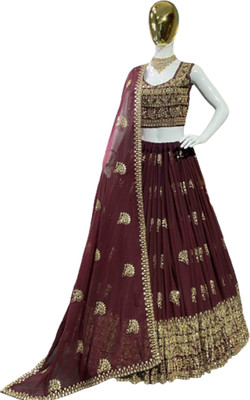 HummerTex Embellished Semi Stitched Lehenga Choli(Maroon)