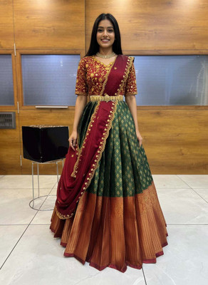 MR Y Self Design Semi Stitched Lehenga Choli(Dark Green)