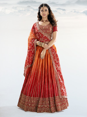 Tasrika Embroidered Semi Stitched Lehenga Choli(Orange)