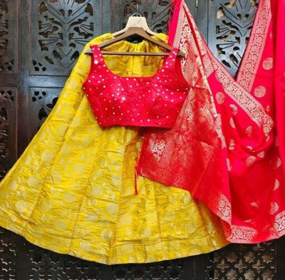 Tishta Self Design Semi Stitched Lehenga Choli(Yellow)