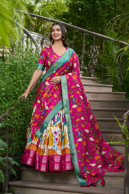 A To Z Cart Printed Semi Stitched Lehenga Choli(Multicolor)